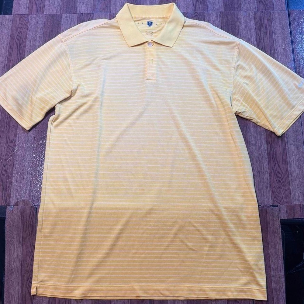 Nike Golf Vintage Yellow Striped Retro Sportswear Polo Button Shirt XL